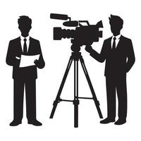 News Broadcasting Crew Silhouette with Camera Operator and Reporter vector