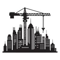 Silhouette of the city skyline with a crane illustration vector
