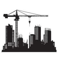 Dynamic Silhouette Cityscape Construction Site Tower Crane Illustration vector