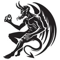 Silhouette of a Devil Holding a Dice Art Illustration vector
