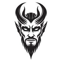 Silhouette Devil Face with Beard Intricate Horns Tattoo Design vector