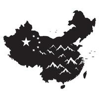 China Map Silhouette Art with Mountains and Star vector