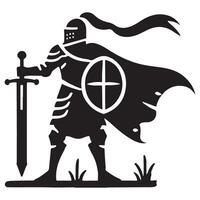 Silhouette Knight with Sword Illustration for Medieval Theme Design vector