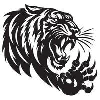 Silhouette of roaring tiger illustration with claws wildlife design vector