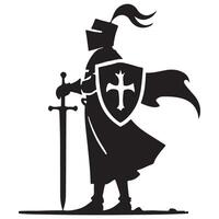 Silhouette of medieval knight with sword and shield illustration vector