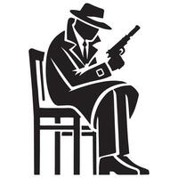 Mysterious Gangster Silhouette Image Man with Gun Graphic vector