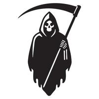 Dynamic Silhouette Grim Reaper With Scythe Ready To Strike vector