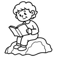 Inspiring Boy Reading on Rock Silhouette Design vector