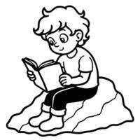 Clean and Simple Boy Reading on Rock Silhouette vector