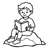 Dark and Mysterious Boy Reading on Rock Silhouette vector