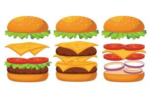 Restaurant Quality Burger Set With Crunchy Buns vector