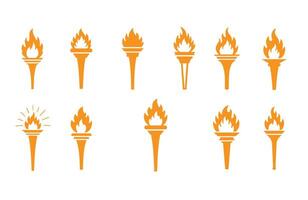 Flaming Torchlight Set Olympic Torch Icons Pack vector