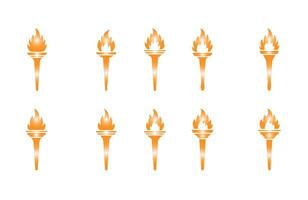 Glowing Flaming Torch Icons Olympic Torch Set vector