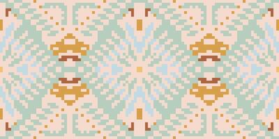 Pixel Ethnic Double Ikat Patternfolk Embroidery, Aztec Geometric Ornament Print. Design for Carpet, Wallpaper, Clothing, Wrapping, Fabric vector