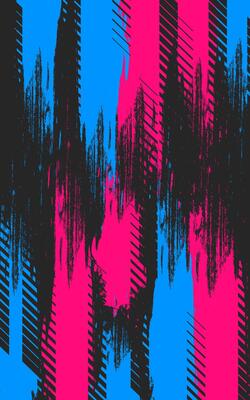 A blue and pink background with a black and white stripe