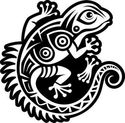 Glyph style icon of a tribal iguana