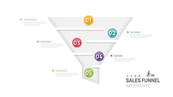 Sales funnel Infographic diagram template for business. Modern Timeline 5 steps, presentation infographics. vector