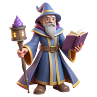 Wizard with Book and Staff in a Magical Setting with Enchanted Atmosphere png