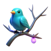 3D Render of a Cute Bird on a Branch with Glowing Orb png