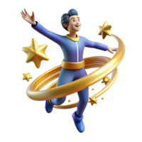 3D Render of Joyful Cartoon Character Surrounded by Golden Stars png