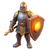 3D Render of a Fantasy Knight with Flaming Shield and Spear png