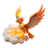Fiery Bird Soaring Through Clouds 3D Render of Mythical Creature png