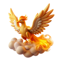 Golden Phoenix Soaring on Clouds 3D Render of Mythical Bird png