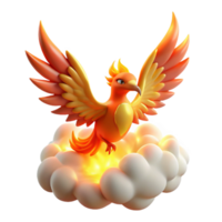 Fiery Bird Soaring Above Clouds 3D Render of Mythical Creature png