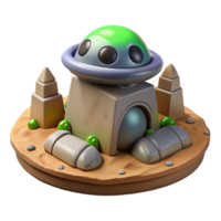3D Render of a UFO Landing on a Desert Island png