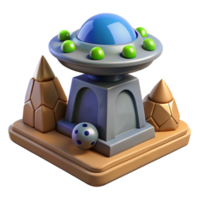 3D Render of a UFO Landing on Geometric Structures png