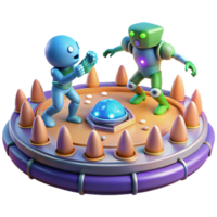 3D Render of Robots Interacting on a Futuristic Platform png