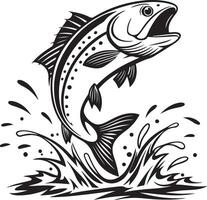 Black and White Leaping Fish Illustration with Dynamic Water Splashes vector