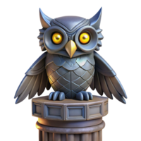 3D Render of a Stone Owl Statue on a Column png