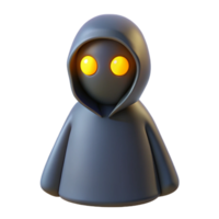 3D Render of a Hooded Figure with Glowing Eyes png