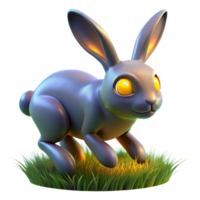3D Render of a Gray Rabbit in Grass png