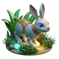 3D Render of a Robotic Rabbit in Grass png