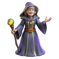 3D Render of a Friendly Cartoon Witch with a Magic Staff png