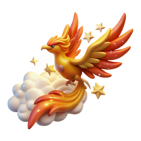 3D Render of a Mythical Firebird Soaring on Clouds png