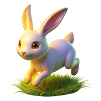 Adorable 3D Render of a White Bunny Hopping in Grass png