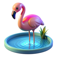 3D Render of a Flamingo in a Pool png
