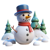 3D Render of a Festive Snowman in a Winter Wonderland png