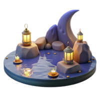 Serene Night Scene with Lanterns, Moon, and Candles png
