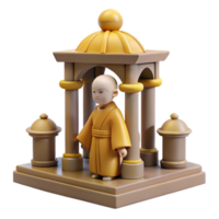 3D Render of Young Monk in a Temple Pavilion png