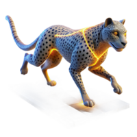 Cheetah in Motion 3D Render of a Spotted Cat Running on a Grid png