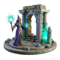 Wizard Casting Spells at Ancient Ruins 3D Render png