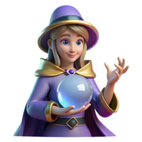 Enchanted Seer 3D Render of a Young Sorceress with Crystal Ball png