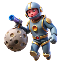 Astronaut with Moon Rock and Ray Gun 3D Render png