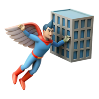 Superhero Flying Towards a Building A 3D Render png