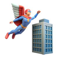 Superhero in Flight Approaching Skyscraper png