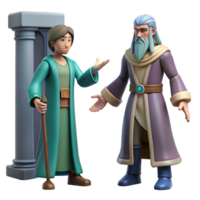 3D Render of Two Fantasy Figures in Discussion near a Column png